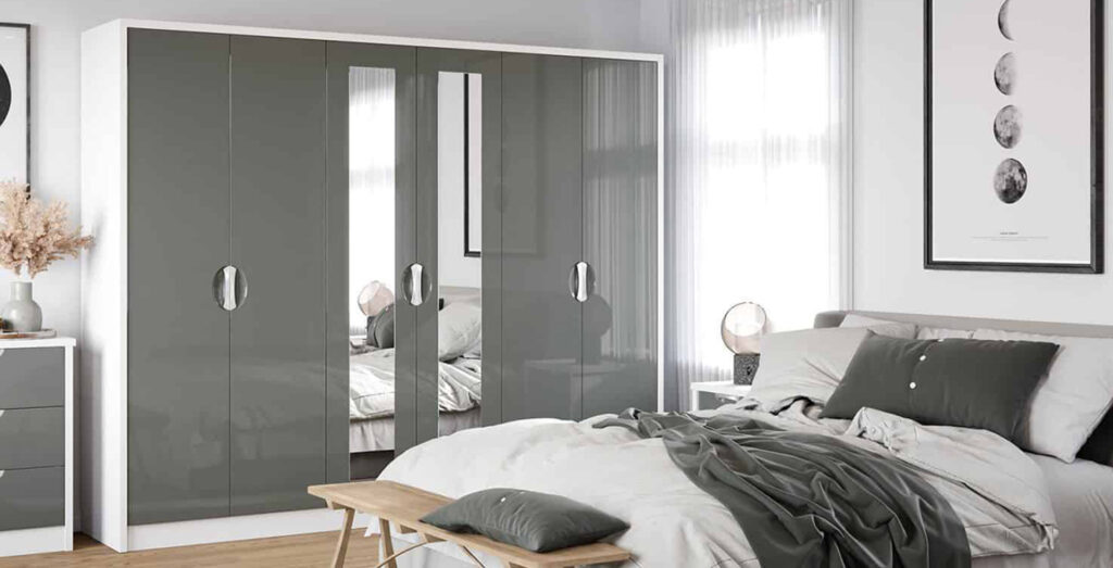 2700mm Wide 6 Door Double Hanging Mirrored Wardrobe 2