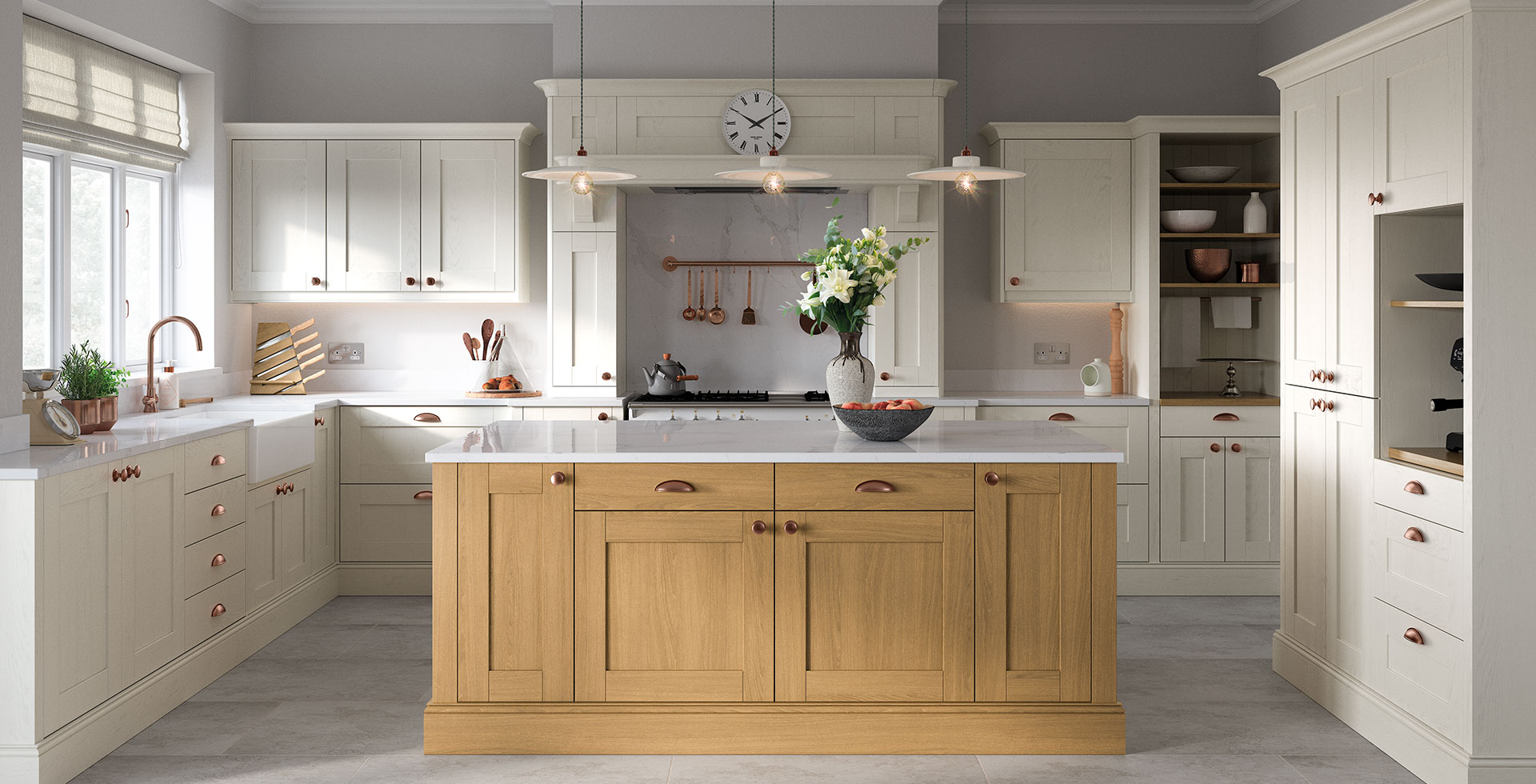 Ivory and Light Oak Solid Wood Kitchen