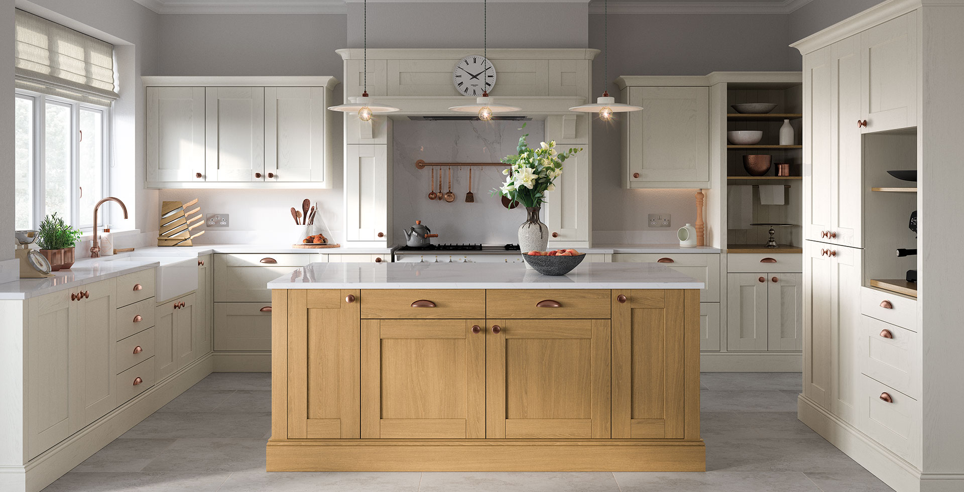 Porcelain and Light Oak Solid Wood Kitchen