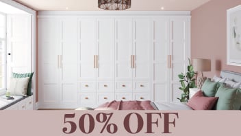 White fitted wardrobes with 50% off promotion