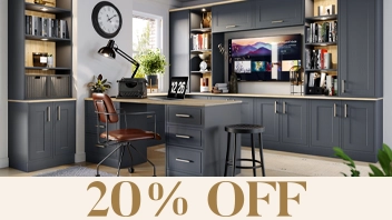 Modern grey home office with 20% off offer
