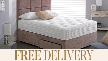 Upholstered bed with mattress and free delivery text