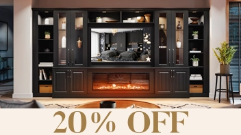 Modern dark wood media wall with fireplace