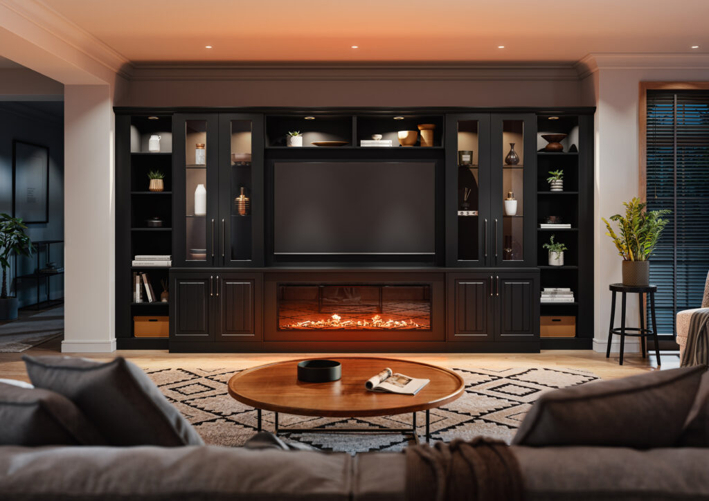 Modern living room with fireplace and TV unit