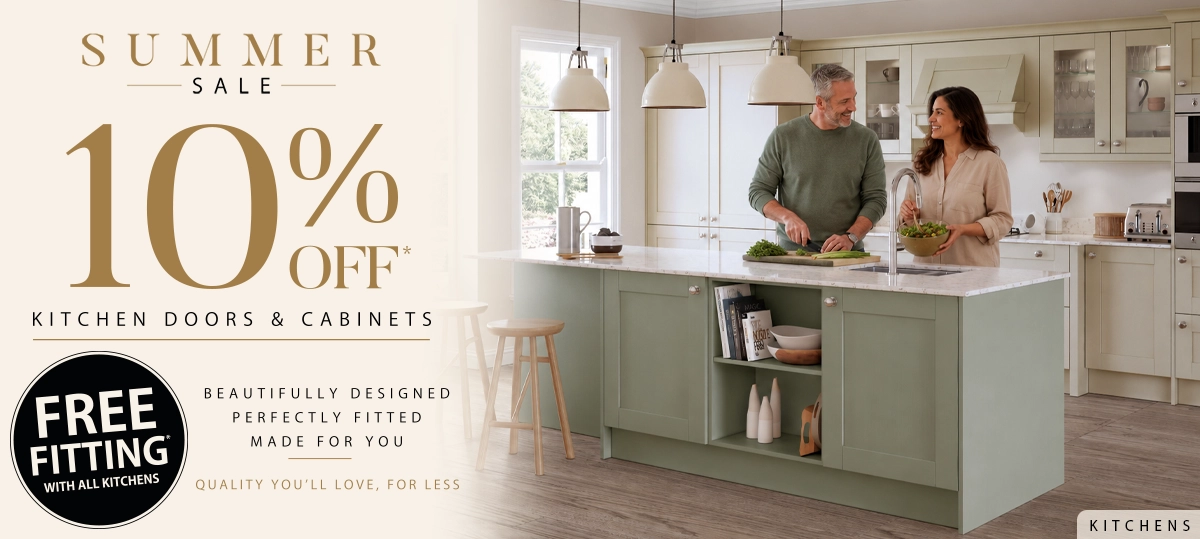 Couple preparing food in modern sage green kitchen