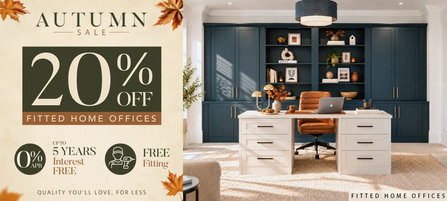 Autumn sale advert beside fitted home office