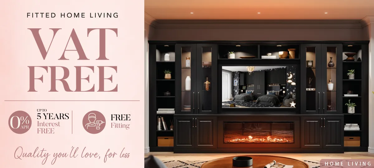 VAT-free fitted black media wall with fireplace