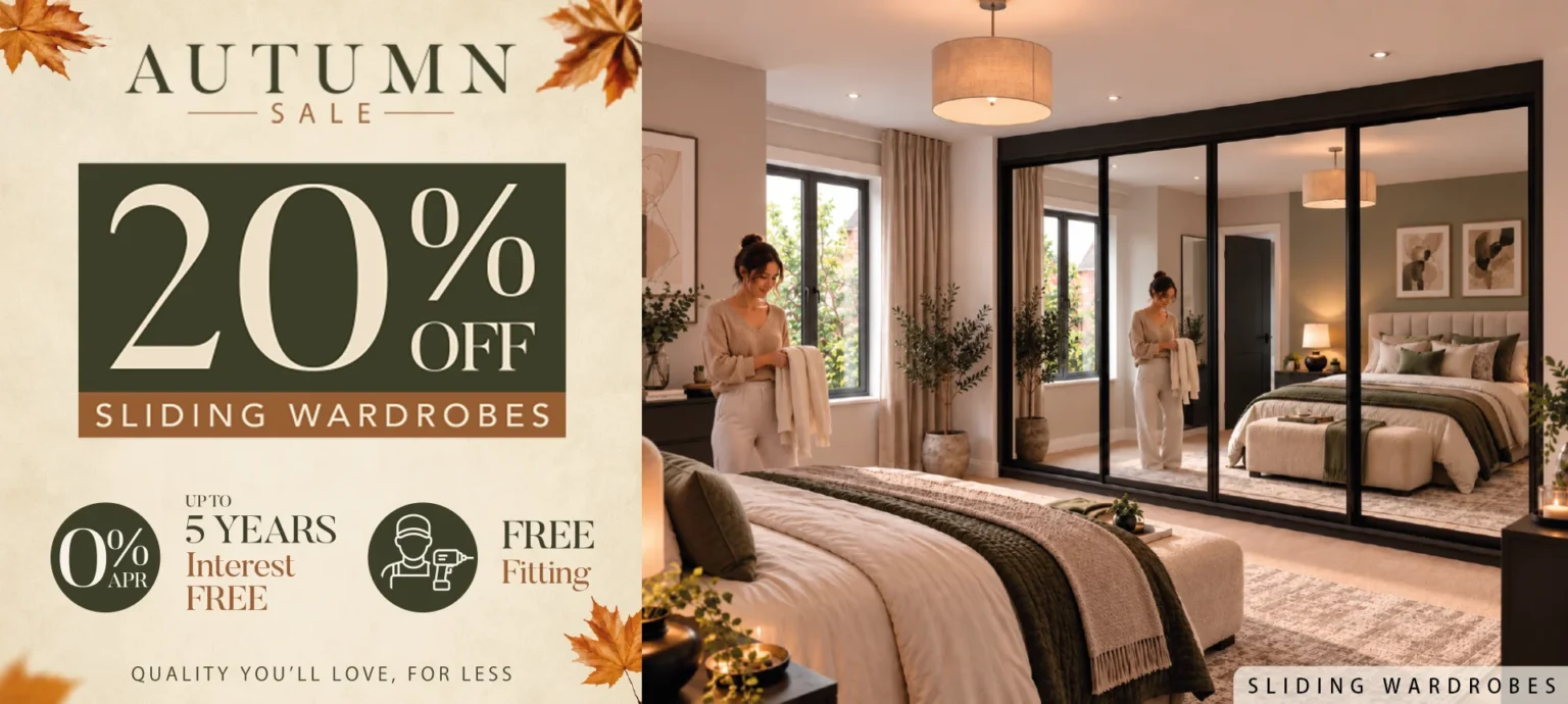Autumn sale advert for mirrored sliding wardrobes